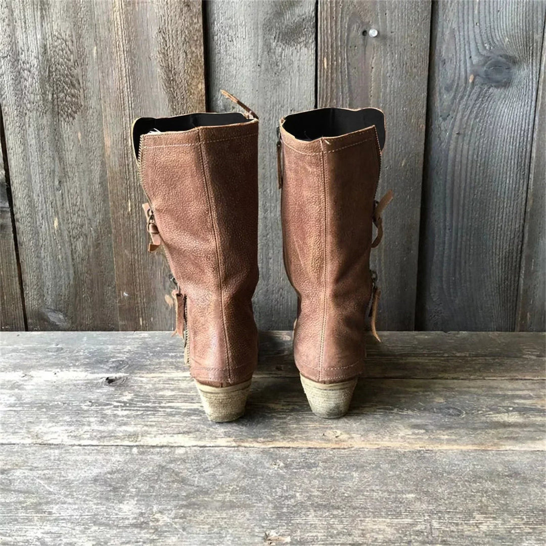 Lulia – Leather Ankle Boots with Side Zipper