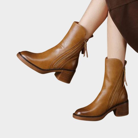 Gabriella - Comfortable Leather Ankle Heeled Boots
