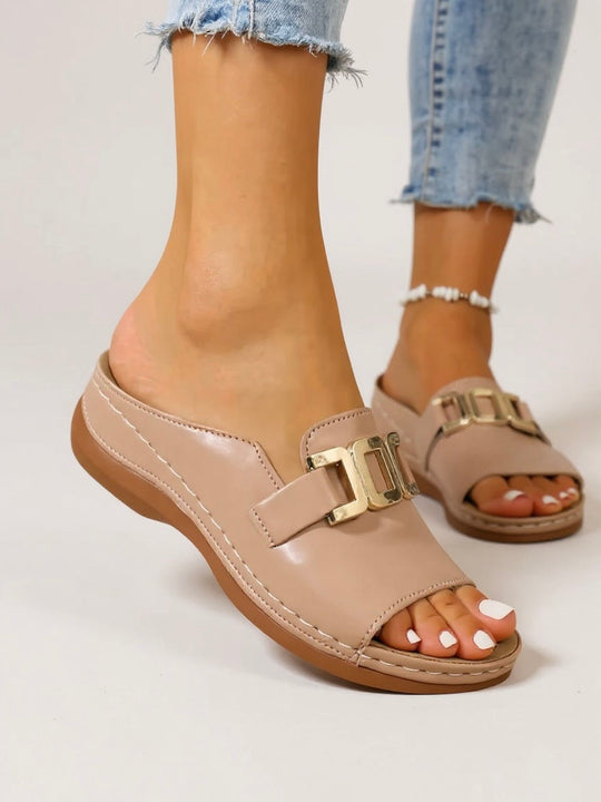 Lena Gold-Buckle Slides