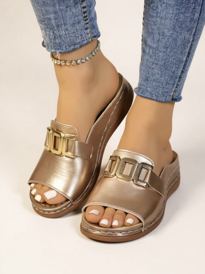 Lena Gold-Buckle Slides