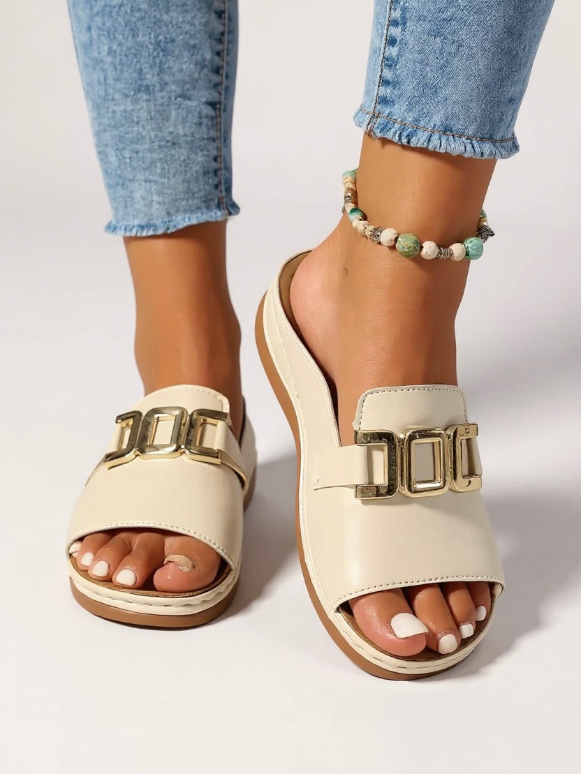 Lena Gold-Buckle Slides