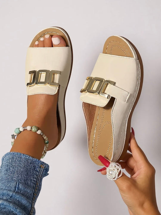 Lena Gold-Buckle Slides