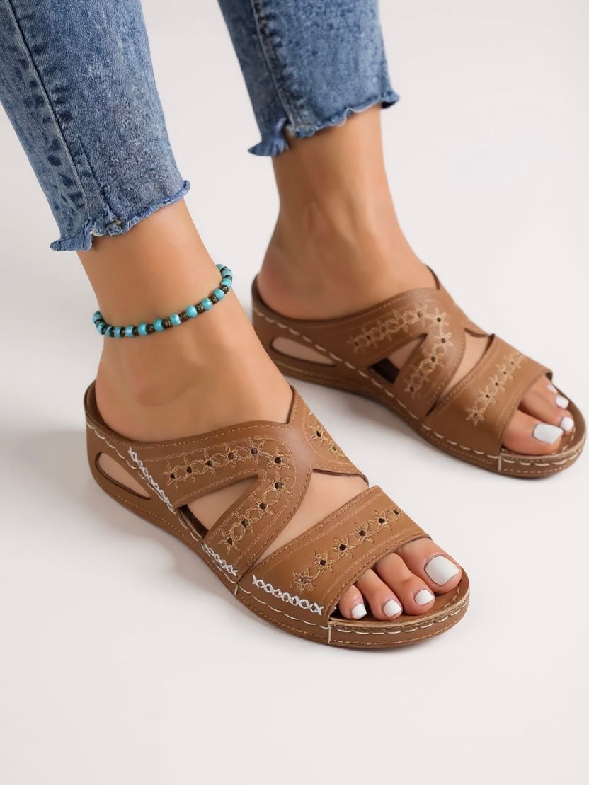 Calla Embroidered Slide Sandals