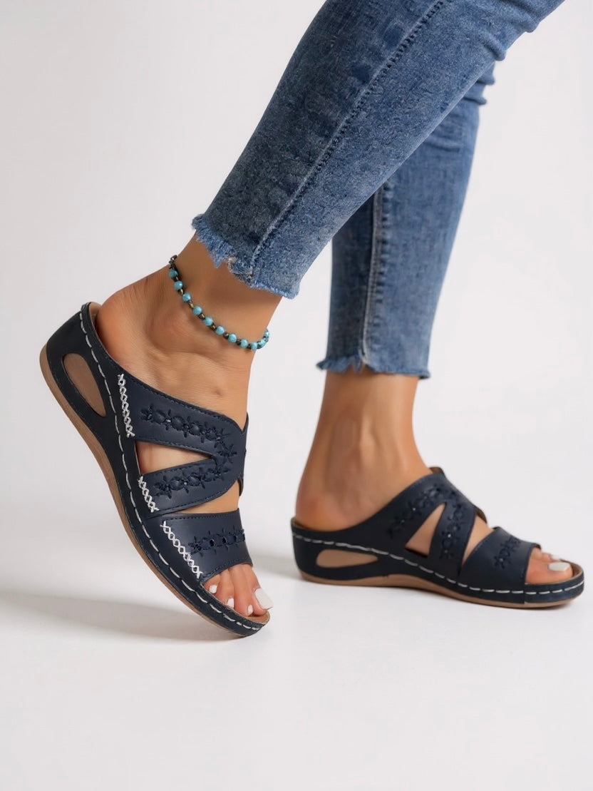 Calla Embroidered Slide Sandals