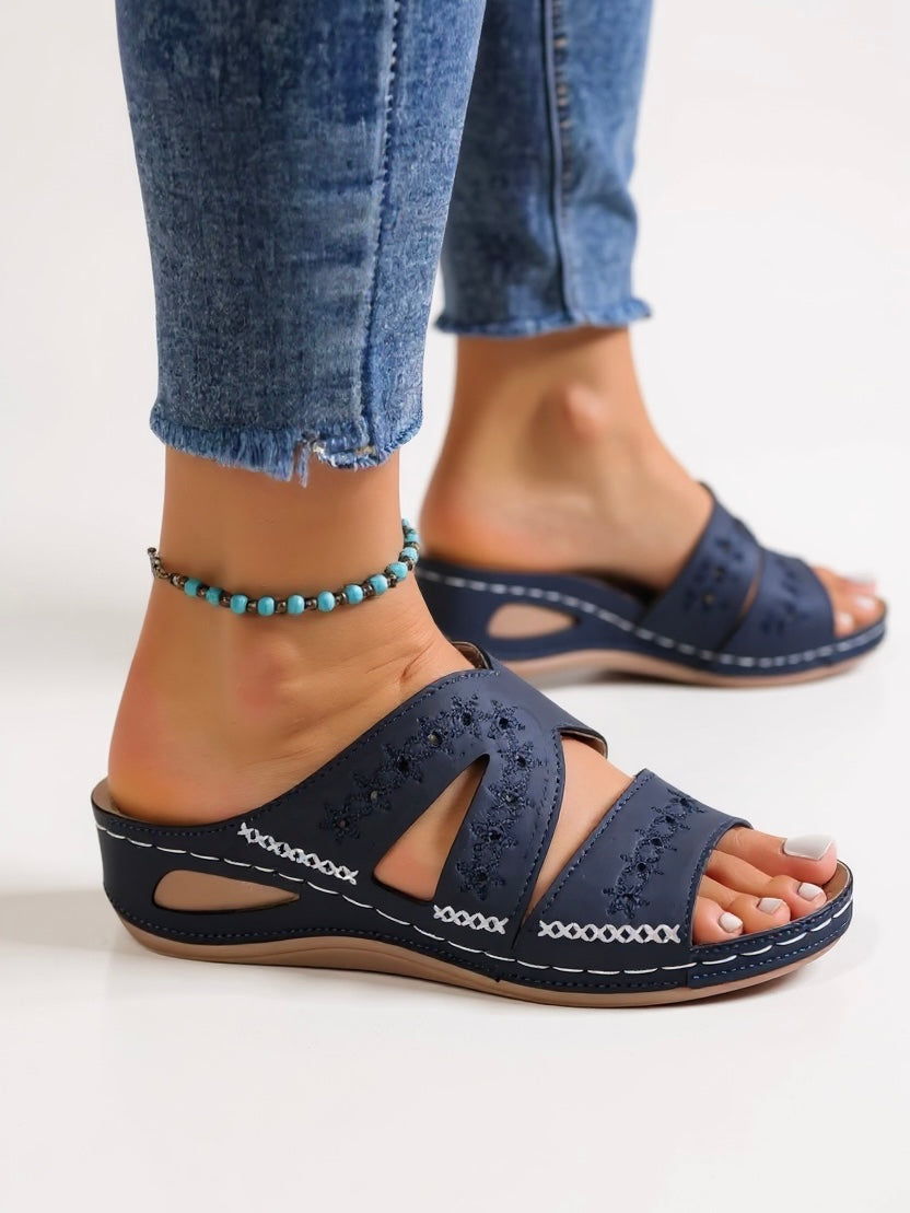 Calla Embroidered Slide Sandals