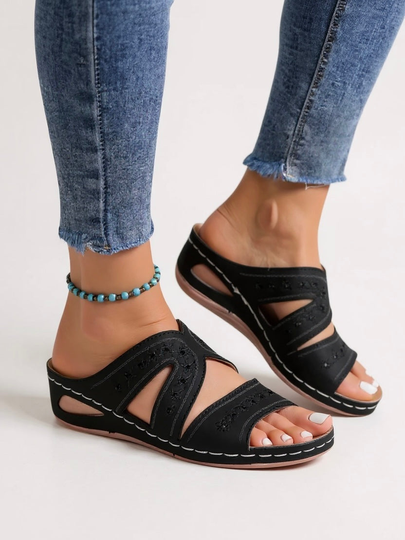 Calla Embroidered Slide Sandals