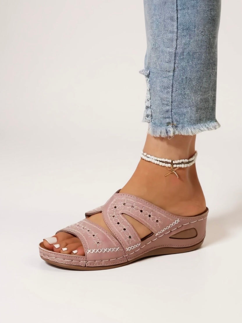 Calla Embroidered Slide Sandals