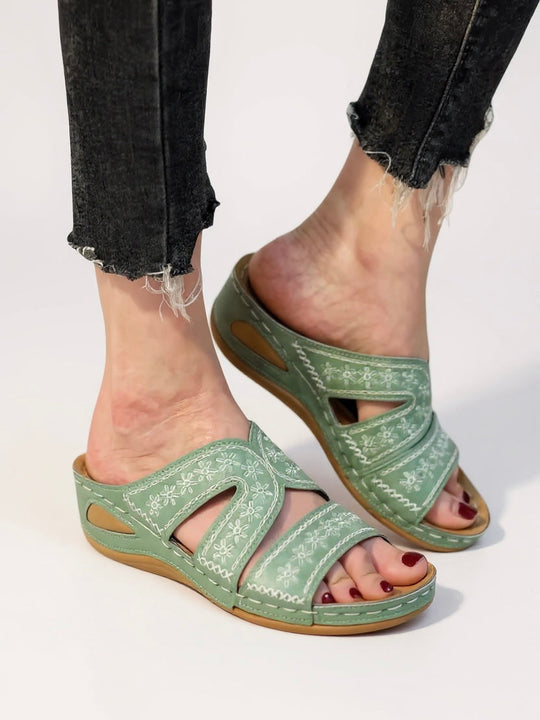 Calla Embroidered Slide Sandals