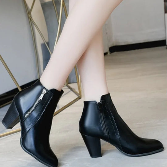 Aria - New High Heel Ankle Boots with Double Zipper